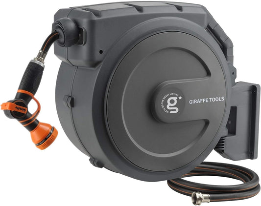 Retractable Garden Hose Reel 1/2 Inch x 130 ft, Wall Mounted and 180 Deg Swivel Bracket