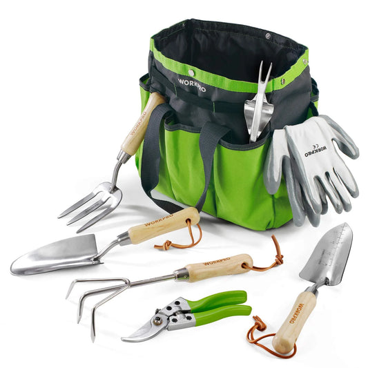 7 Piece Stainless Steel Heavy Duty Gardening Tools with Wooden Handle