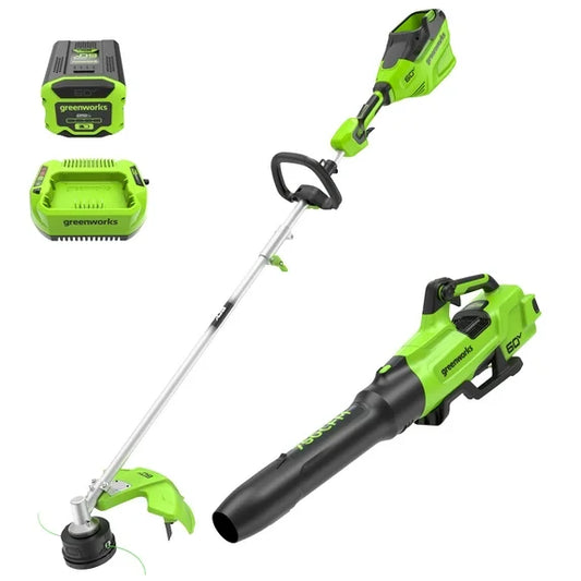 60V 16" String Trimmer & 750 cfm 180 mph Blower Combo + 2.5Ah Battery & Charger