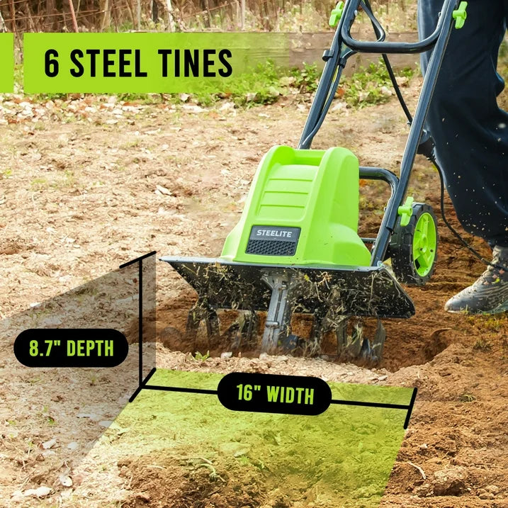 16 Inch Corded Electric Tiller,13.5-Amp Electric Tiller and Cultivator for Gardening