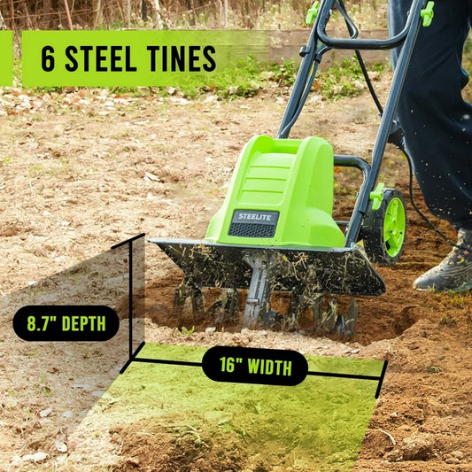 16 Inch Corded Electric Tiller,13.5-Amp Electric Tiller and Cultivator for Gardening