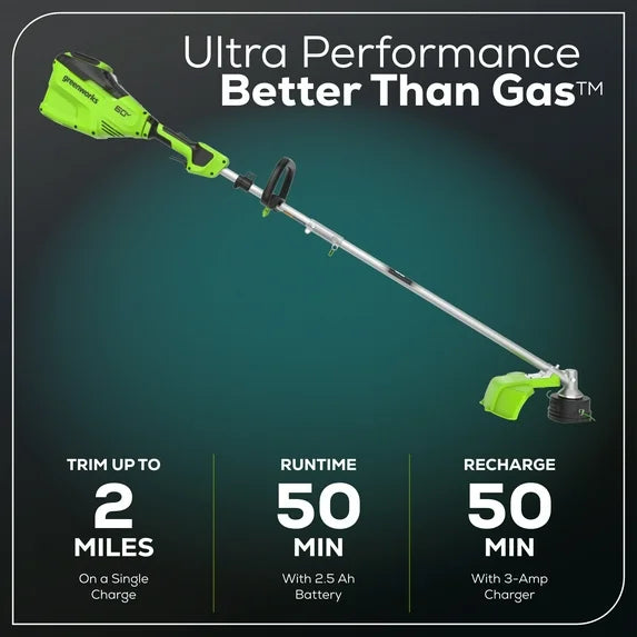 60V 16" String Trimmer & 750 cfm 180 mph Blower Combo + 2.5Ah Battery & Charger